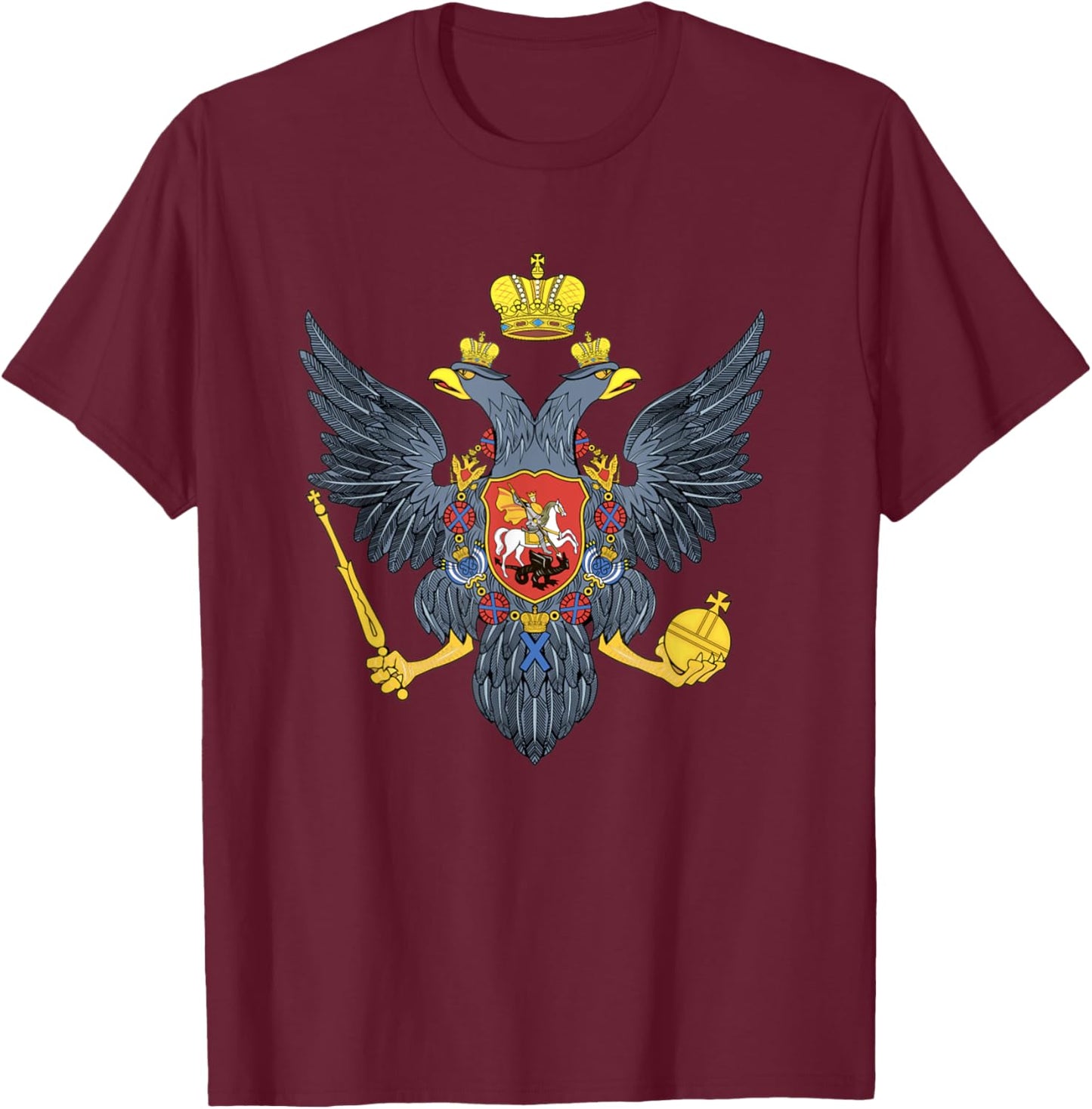 Double Headed Eagle Russian Coat Of Arms Russia T-Shirt - T-Shirt | Maroon