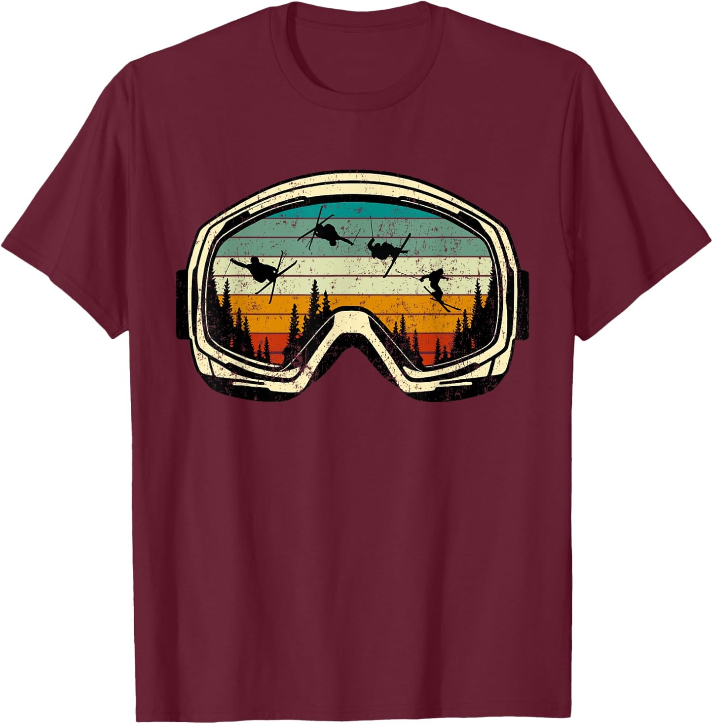 Ski Goggles Mountain Free Style Retro tricks Winter Vacation T-Shirt - T-Shirt | Maroon