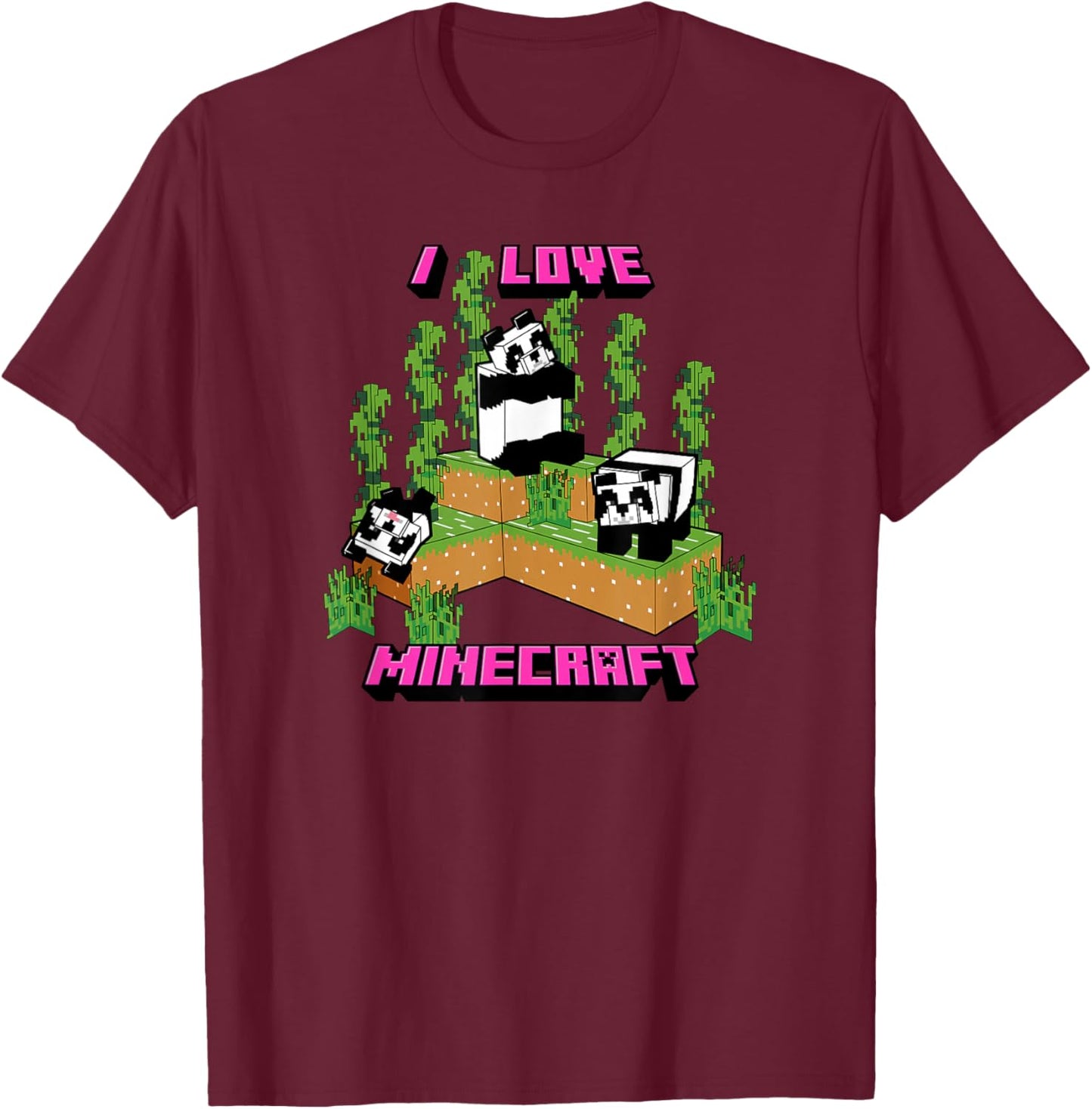 Minecraft Panda Love Poster T-Shirt - T-Shirt | Maroon