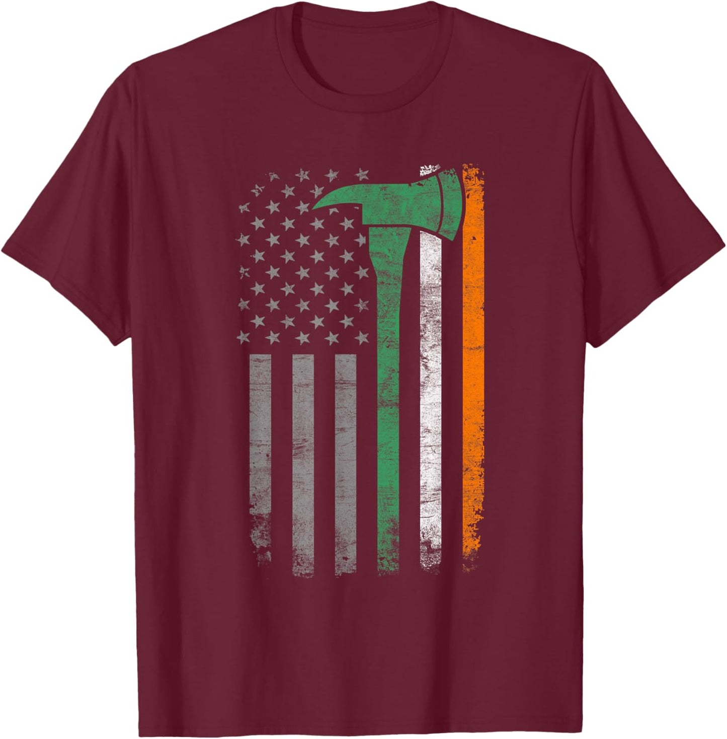 Firefighter St Patrick Day Shirt Vintage Axes American Flag Kids Men T-Shirt - T-Shirt | Maroon