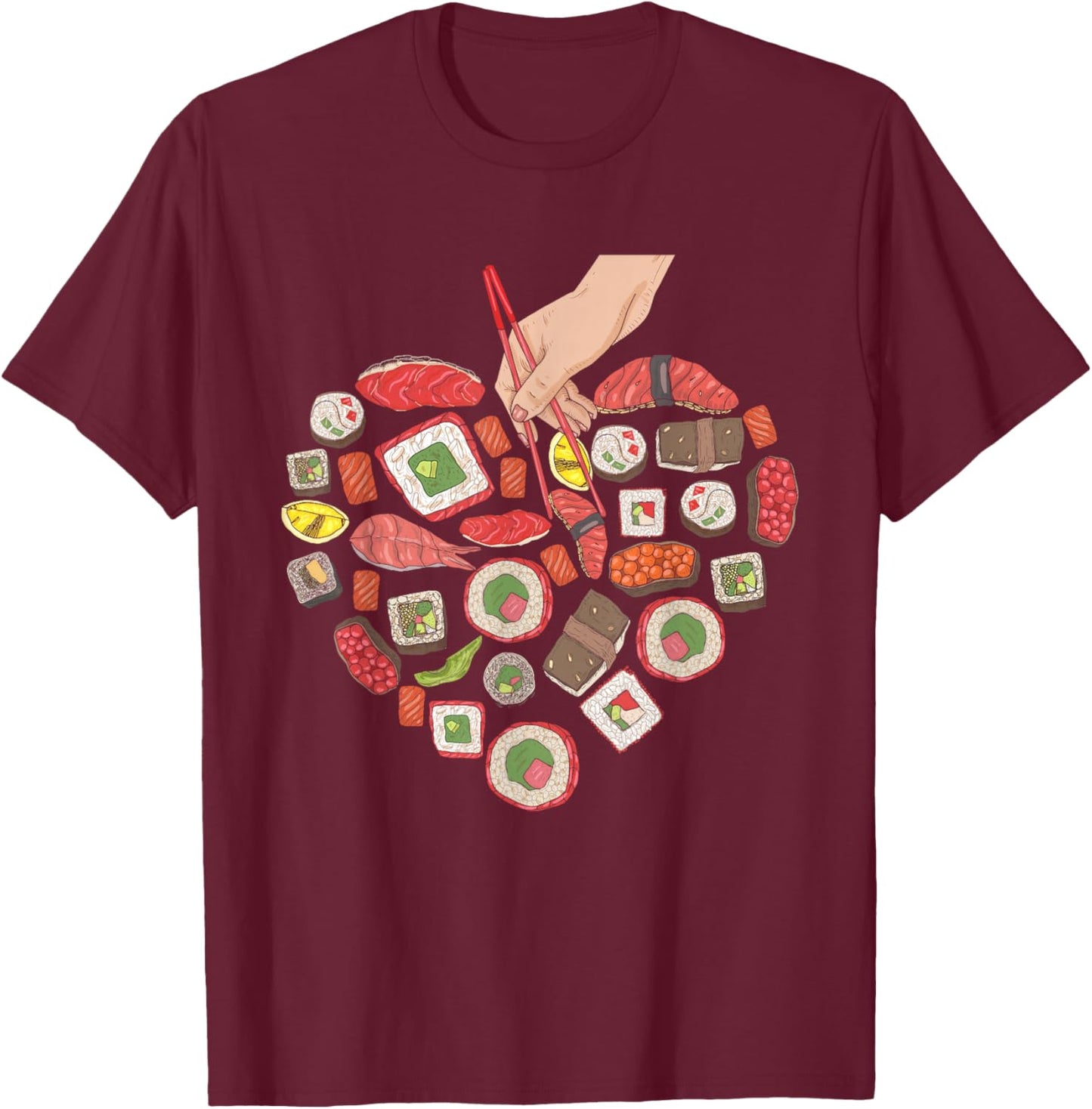 Sushi Heart - Japan Japanese Cuisine Chef Food Lover T-Shirt - T-Shirt | Maroon