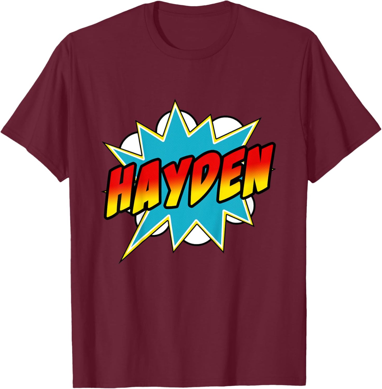 Kids Boys Hayden Comic Book Superhero Name T-Shirt - T-Shirt | Maroon