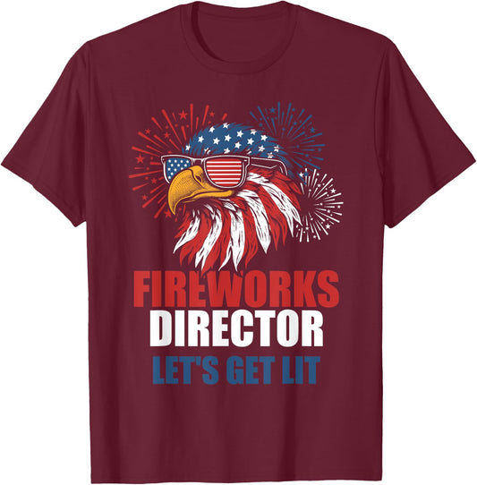 Funny 4th of July Fireworks Lets Get Lit Eagle American Flag T-Shirt - T-Shirt | Maroon