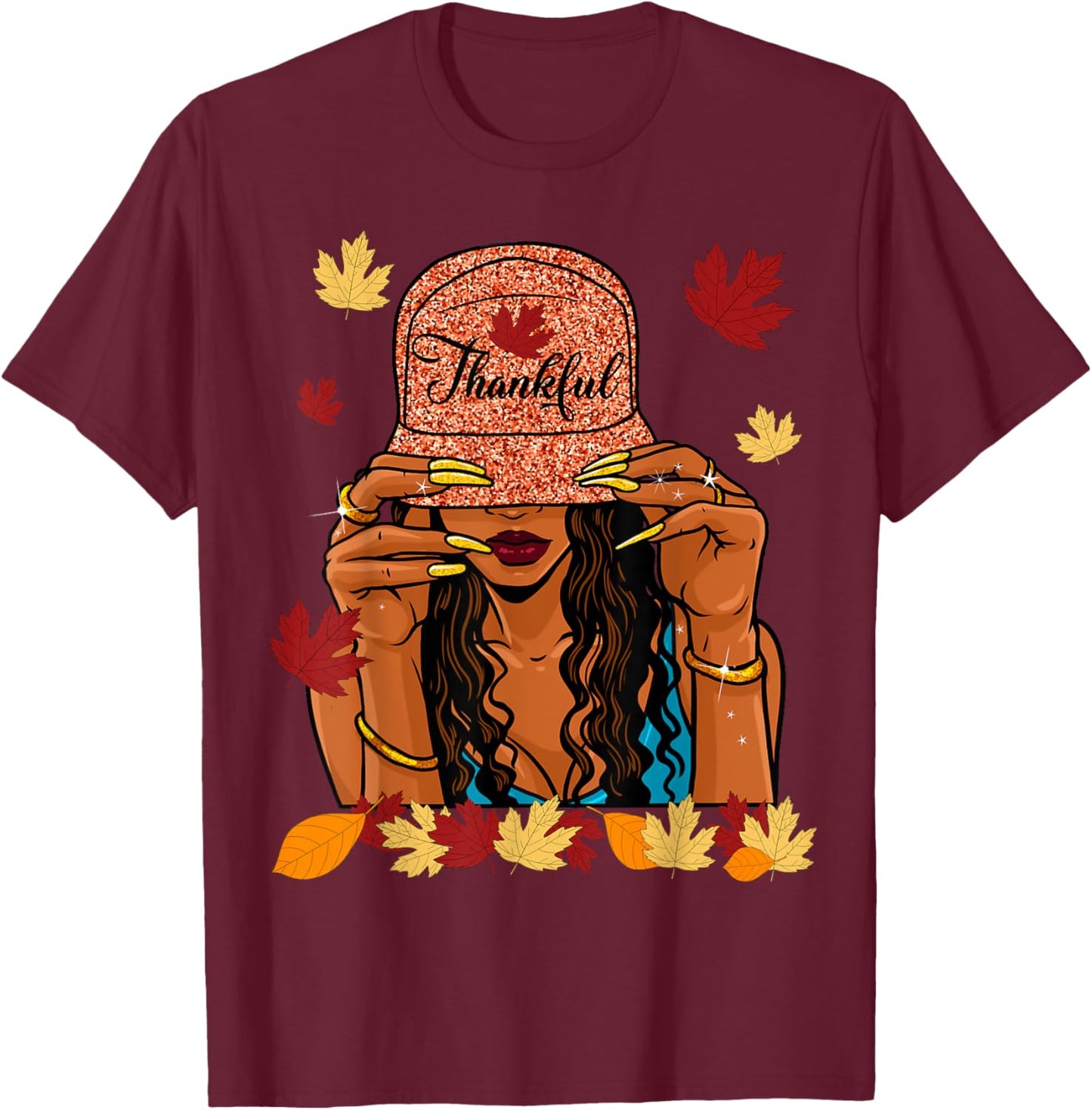 Thanksgiving Thankful Afro African American Autumn Fall T-Shirt - T-Shirt | Maroon