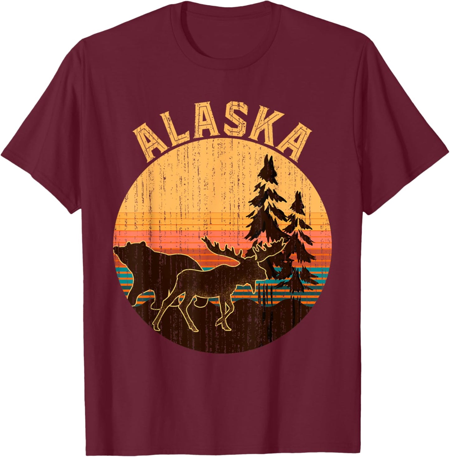 Nature Willdife Bear Moose Alaskan Animal Forest Alaska T-Shirt - T-Shirt | Maroon