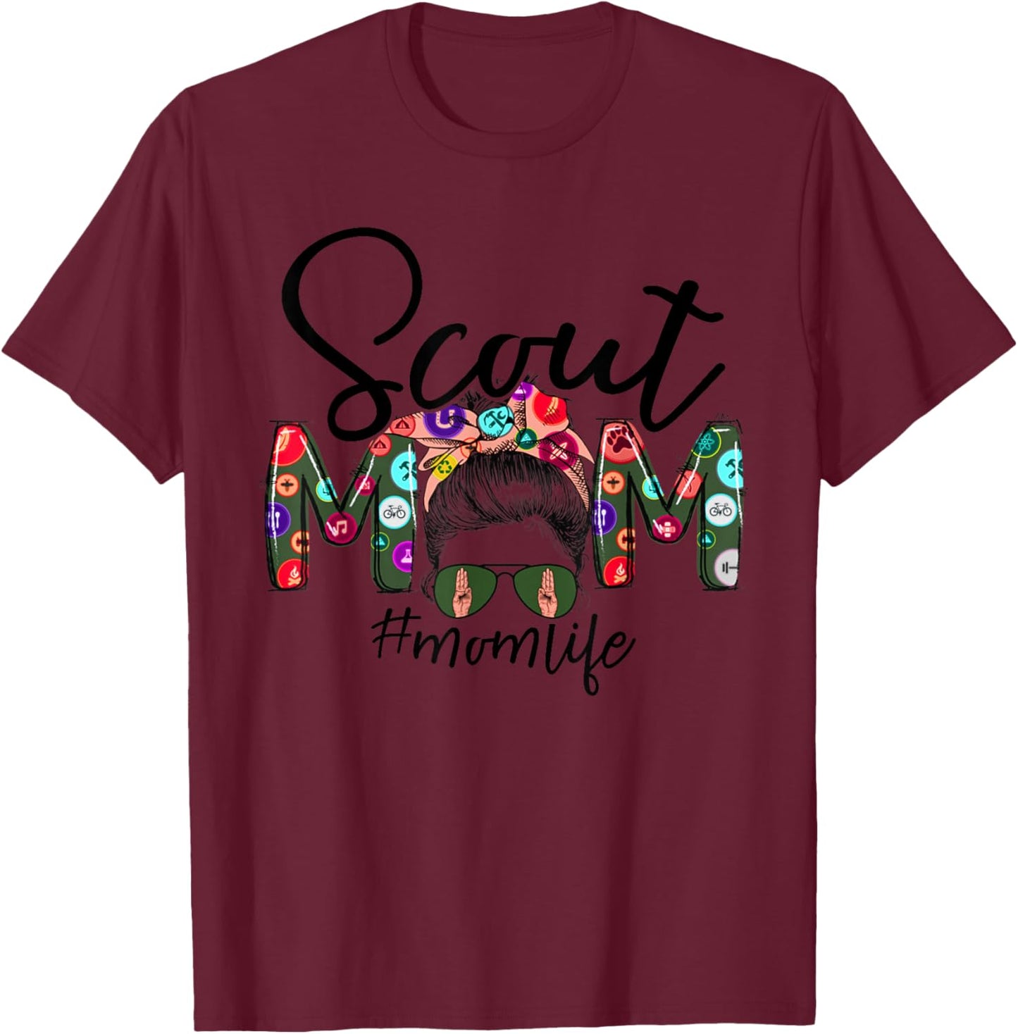 Scouting Scout Mom Life Messy Bun Hair Mother's Day Mommy T-Shirt - T-Shirt | Maroon