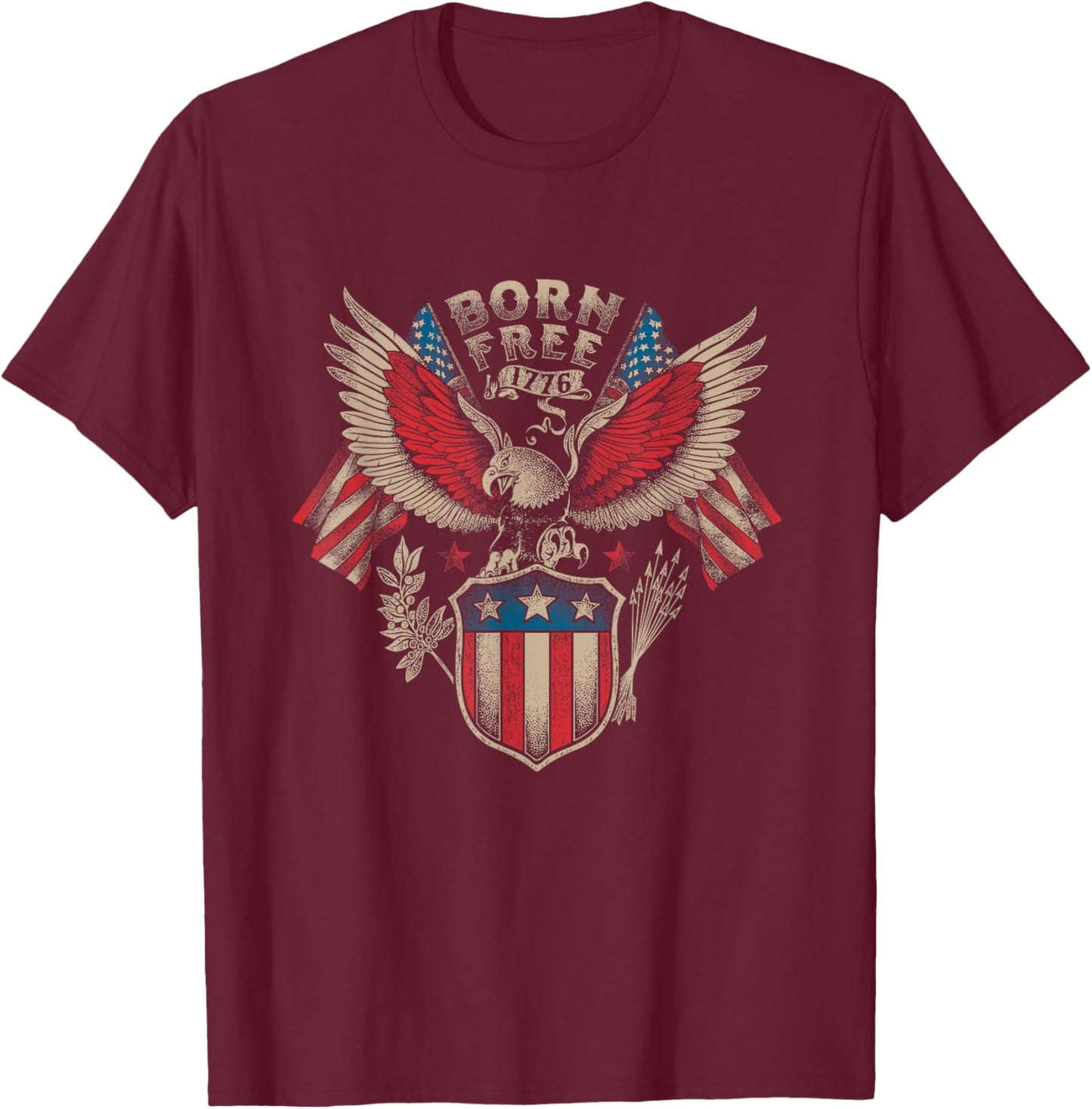 Born Free 1776 USA Patriot Eagle T-Shirt - T-Shirt | Maroon