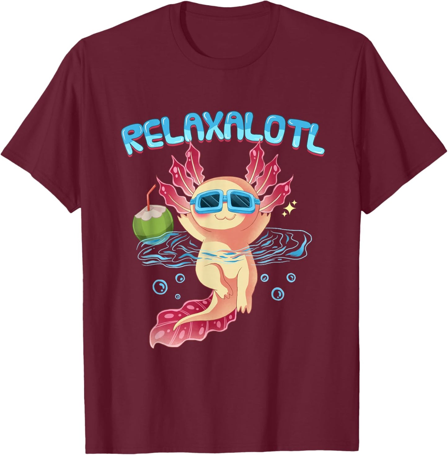 Relaxalotl Axolotl Vacation Trip Beach Swimming T-Shirt - T-Shirt | Maroon