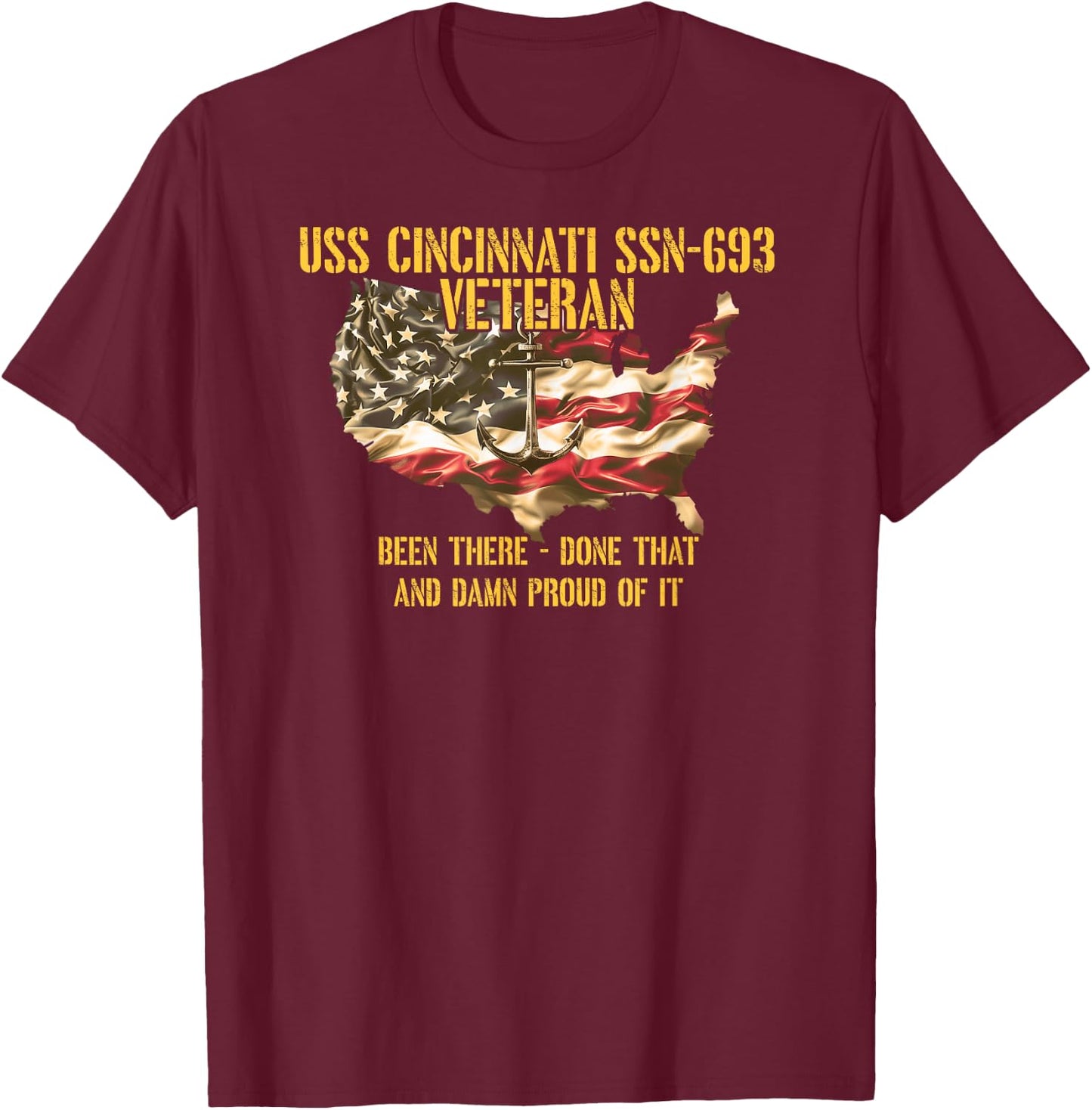 Vintage USS Cincinnati SSN-693 Attack Submarine Veteran T-Shirt - T-Shirt | Maroon