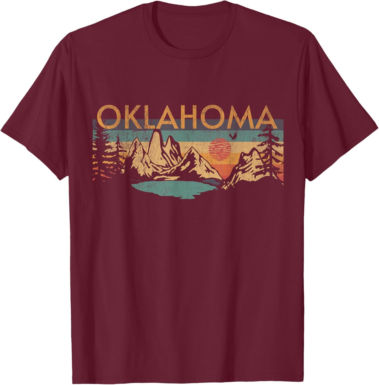 Oklahoma USA Outdoor Vintage -Adults, Kids Black Cotton, Polyester Retro Short Sleeve Small T-Shirt - T-Shirt | Maroon