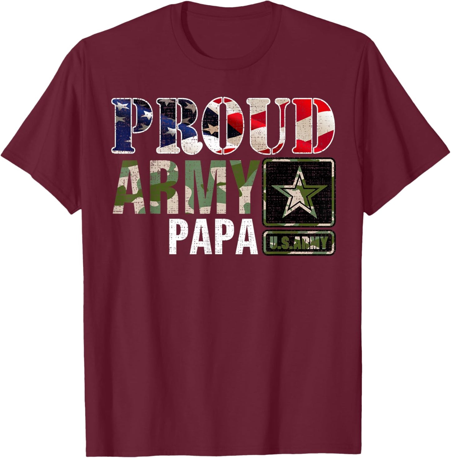 Vintage Proud Army Papa Camo With American Flag Gift T-Shirt - T-Shirt | Maroon