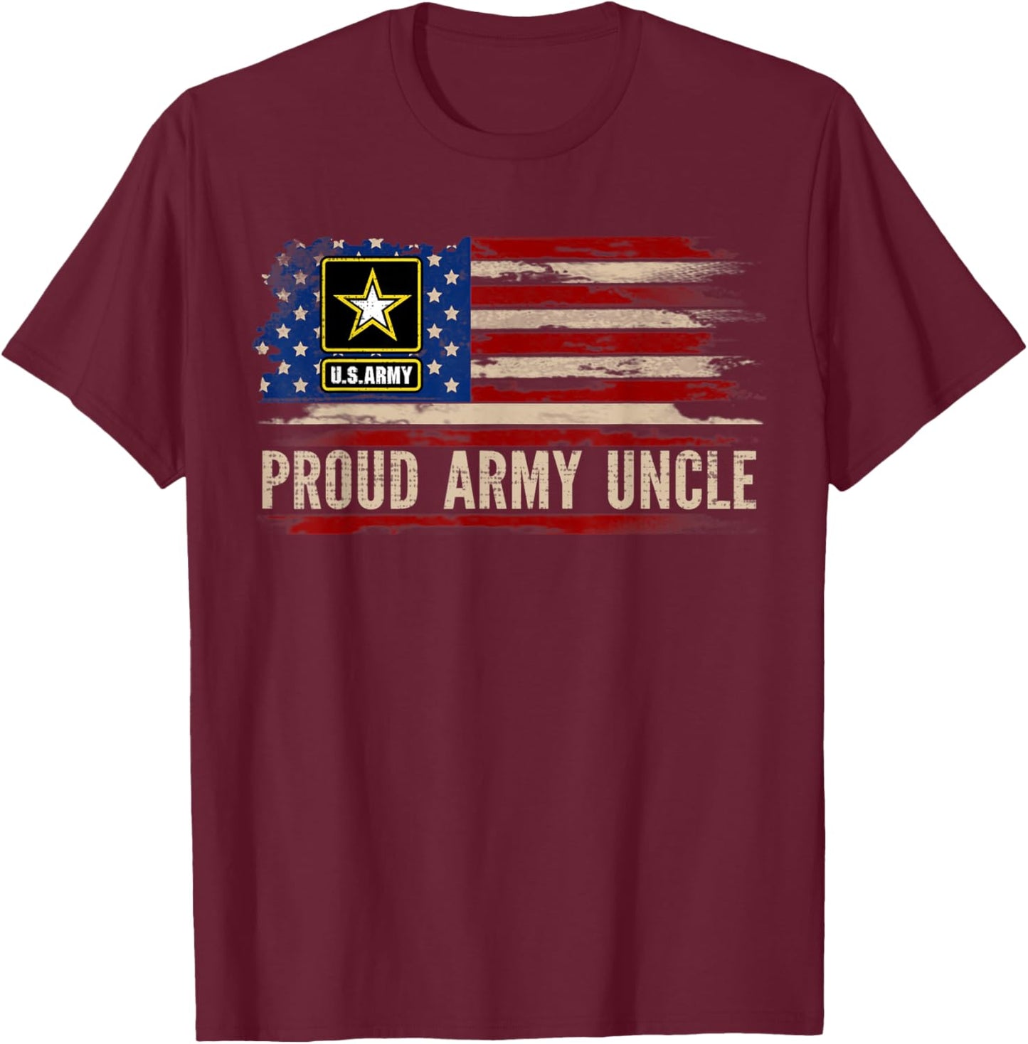 Vintage Proud Army Uncle American Flag Veteran Gift T-Shirt - T-Shirt | Maroon