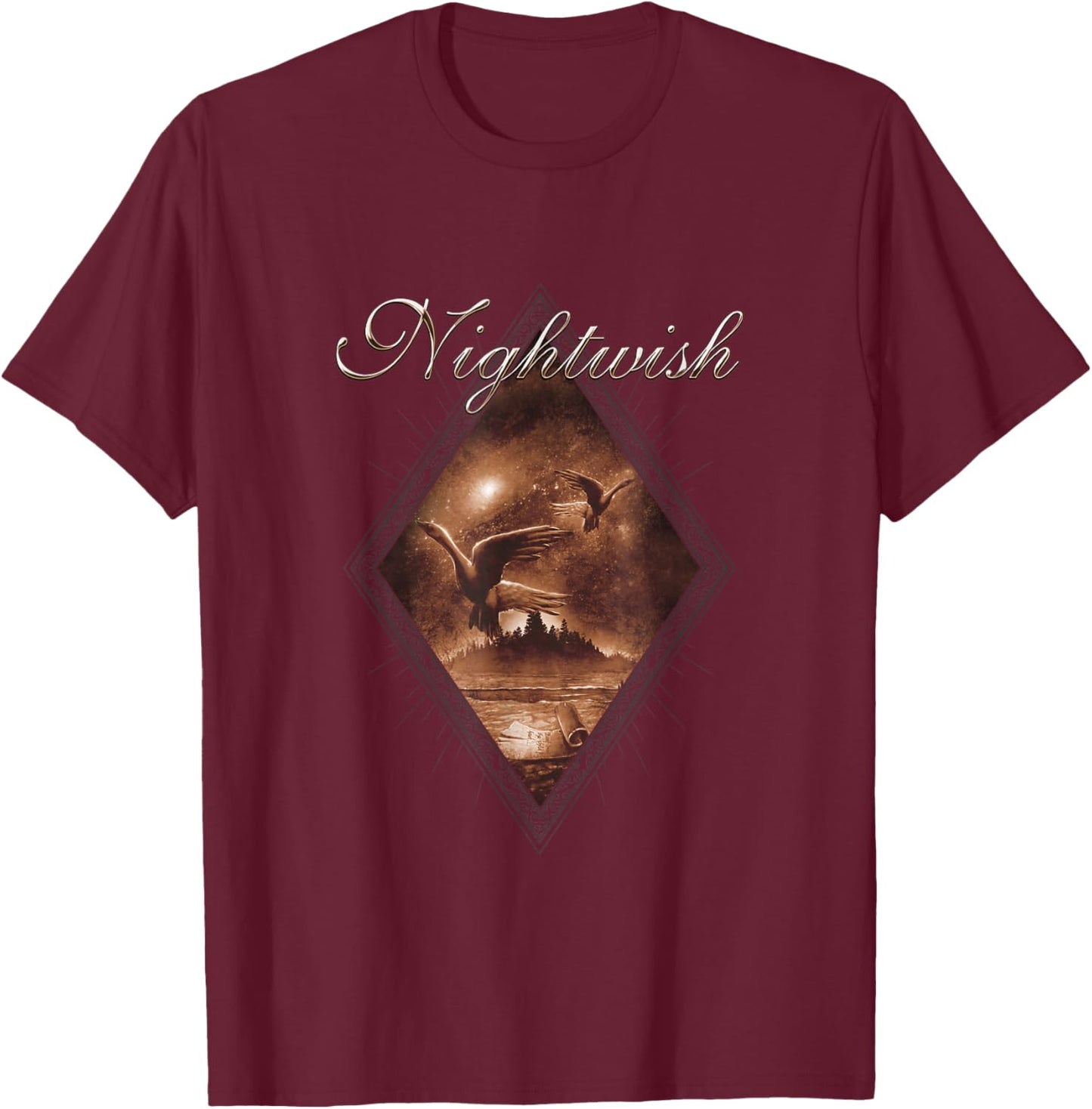 Wishmaster (album cover + Nightwish logo) T-Shirt - T-Shirt | Maroon