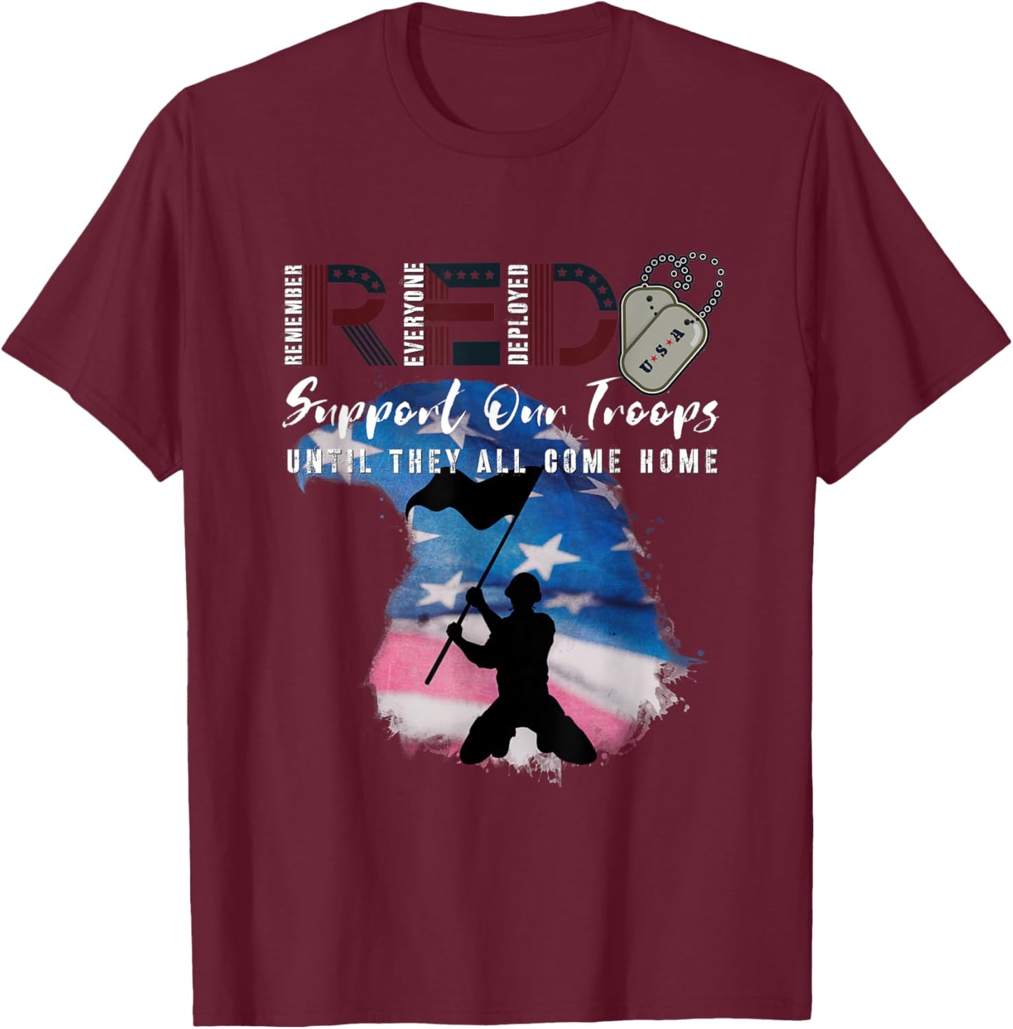 Red Friday Military We Wear Red Support Our troops US Flag T-Shirt - T-Shirt | Maroon