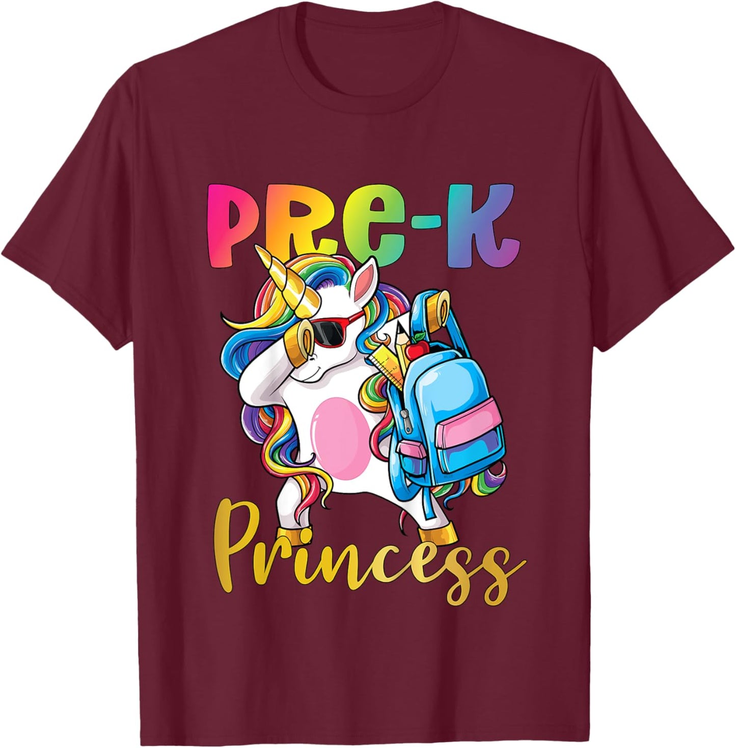 Pre K Princess Dabbing Unicorn Back to School Girls T-Shirt - T-Shirt | Maroon