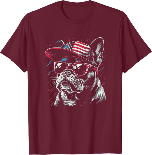 Funny 4th of July French Bulldog Dog Lover Frenchie T-Shirt - T-Shirt | Maroon