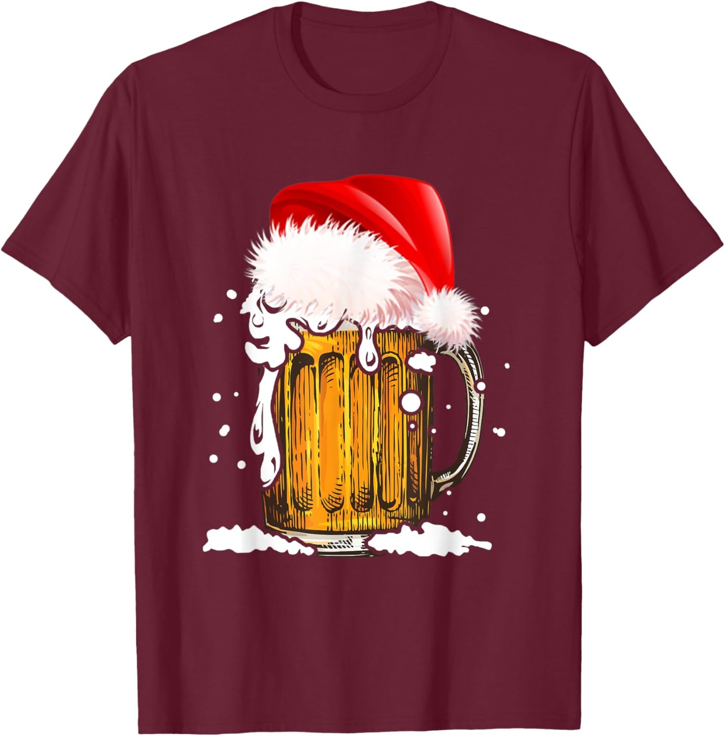Beer Santa Hat Christmas Drinking Lover Alcohol Pajamas T-Shirt - T-Shirt | Maroon