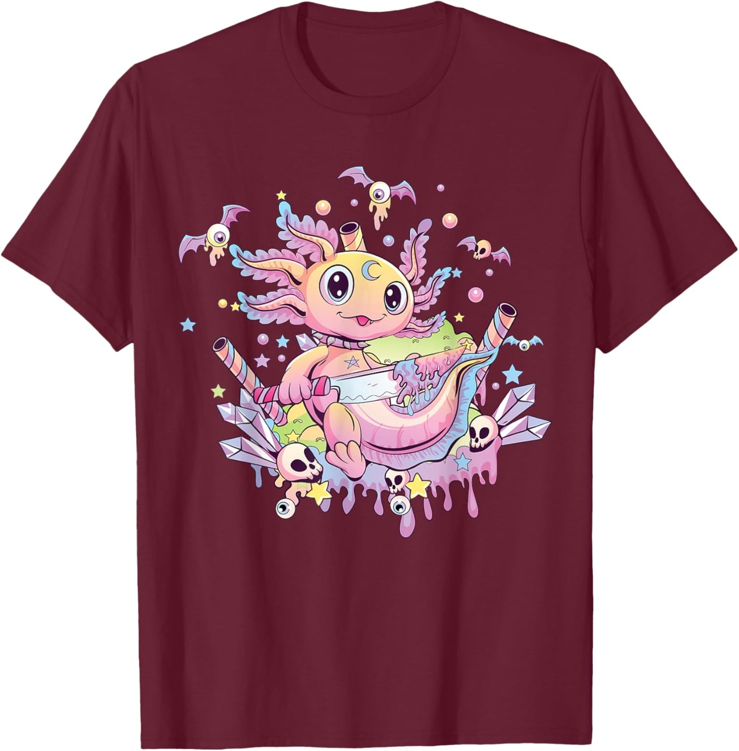 Pastel Goth Cute Creepy Axolotl Gothic Kawaii Menhera T-Shirt - T-Shirt | Maroon