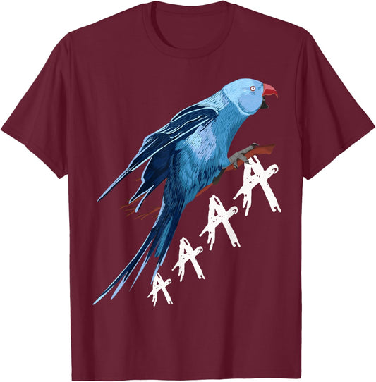 Cute Indian Ringneck Screaming Parakeet Bird - Black, -Adults, Small, Short Sleeve, Modern Classic, Round Neck, Cotton 60% Polyester 40% T-Shirt - T-Shirt | Maroon
