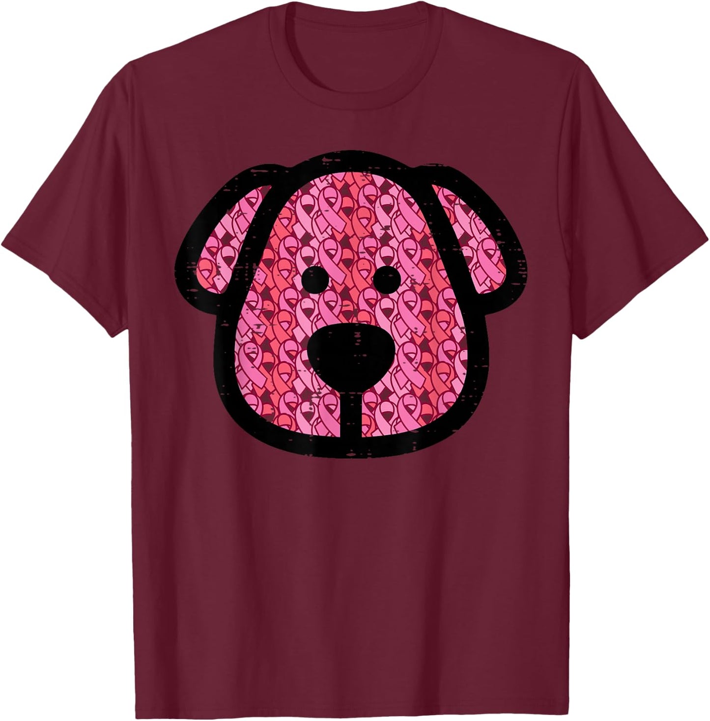 Breast Cancer Dog Face Pink Ribbons Awareness Women Kids Men T-Shirt - T-Shirt | Maroon