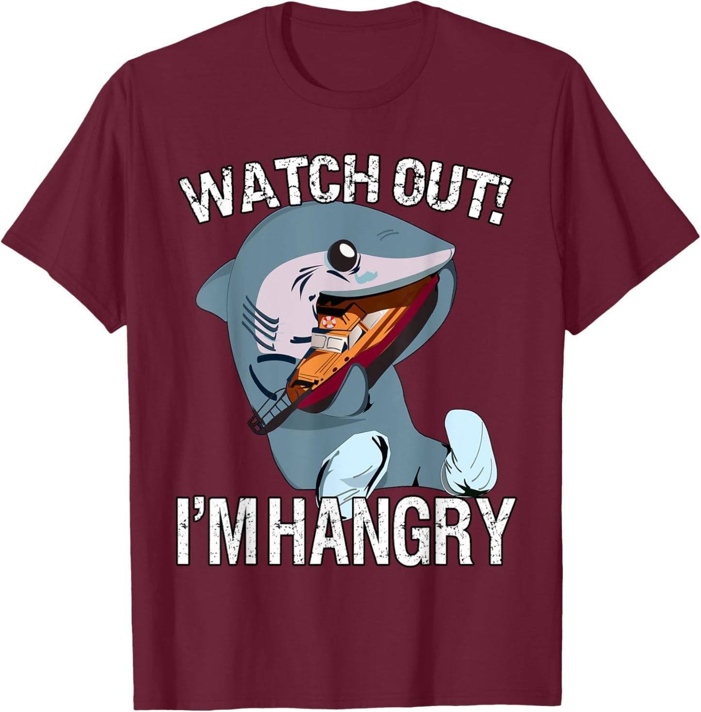 Funny Watch Out! I'm Hangry Cute Hangry Shark T-Shirt - T-Shirt | Maroon