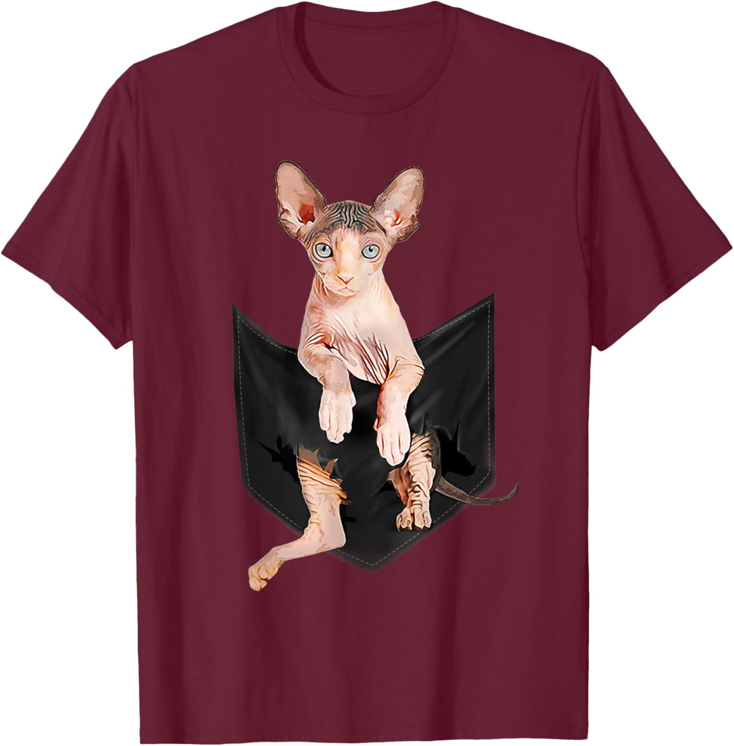 Sphynx Cat in Pocket Cats Shirt Gifts T-Shirt - T-Shirt | Maroon