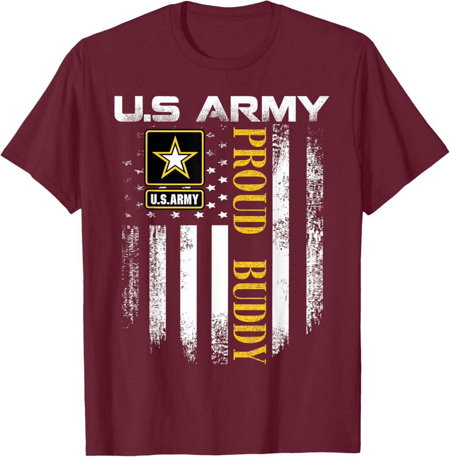 Vintage U.S. Army Proud Buddy With American Flag Gift T-Shirt - T-Shirt | Maroon