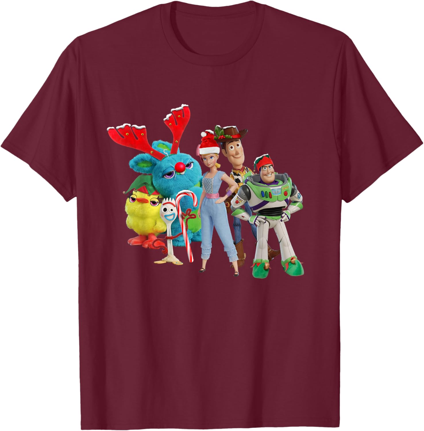 Disney Pixar Toy Story 4 Characters Holiday T-Shirt - T-Shirt | Maroon