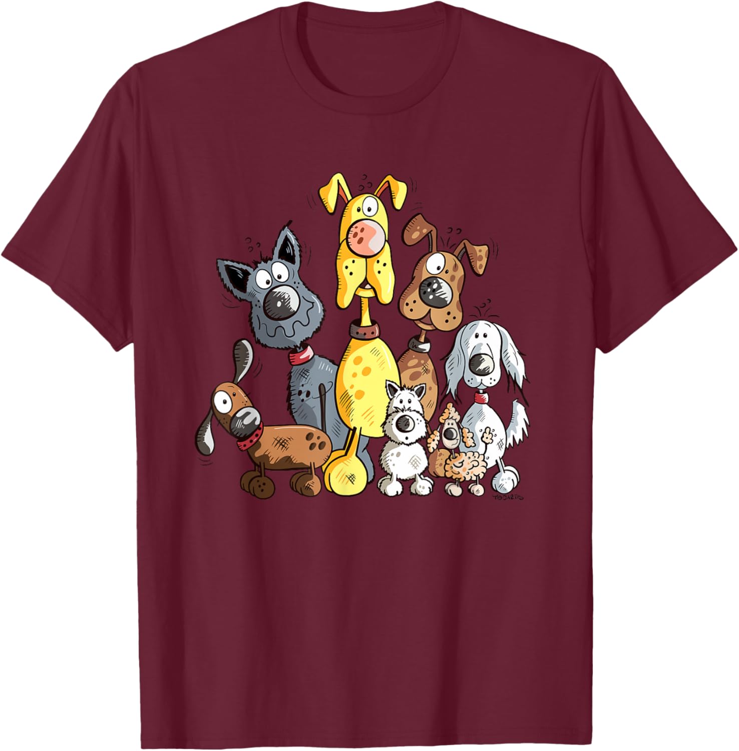 Colorful Dog Team I Dog Cartoon Dog Mom Dad Dog Lover T-Shirt - T-Shirt | Maroon