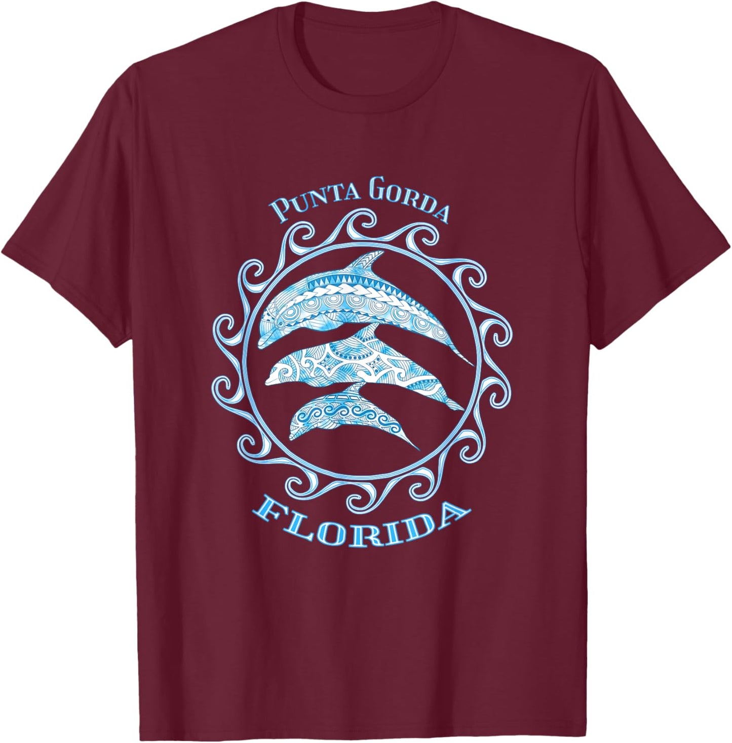 Punta Gorda Florida Tribal Dolphins Ocean Animals T-Shirt - T-Shirt | Maroon