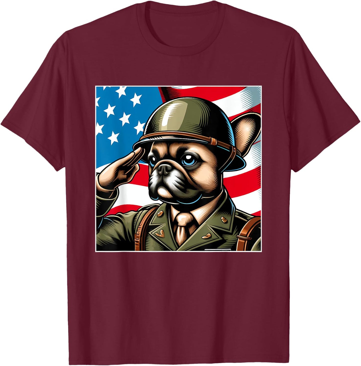 4th Of July US Flag Salute French Bulldog Men T-Shirt - T-Shirt | Maroon