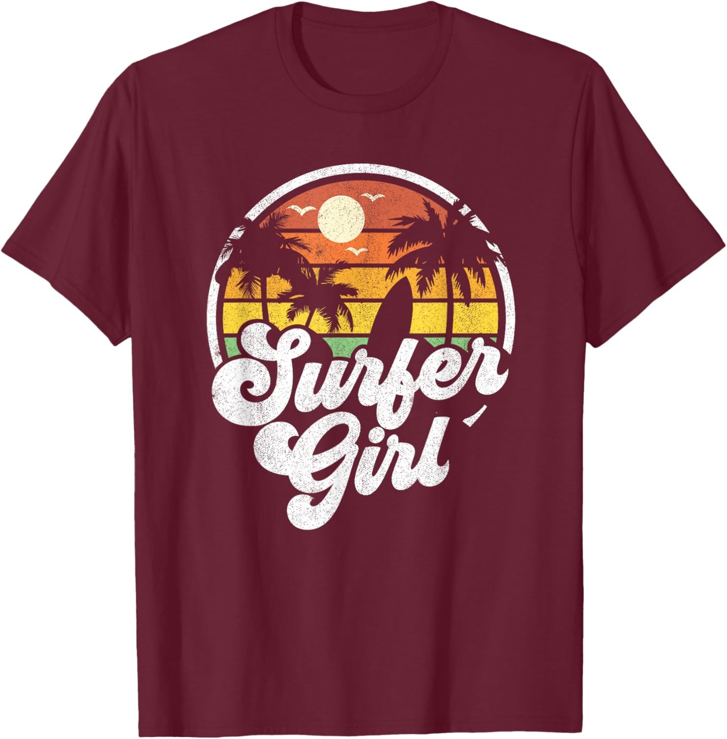 Surfer Girl Beach Retro 70s Summer Surfing Vacation Gift T-Shirt - T-Shirt | Maroon