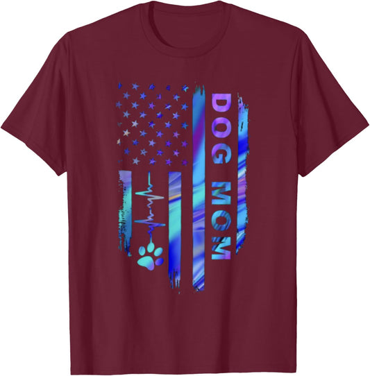 Dog Mom America Flag Color Women T-Shirt - T-Shirt | Maroon