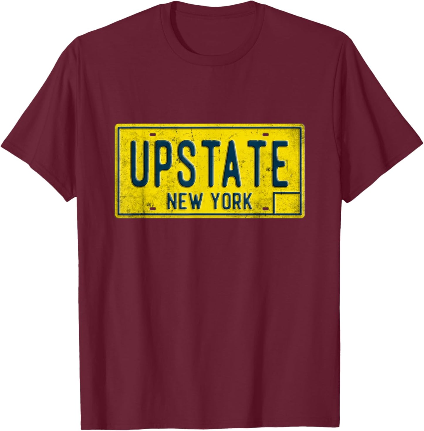 Upstate NY Vintage Retro New York Home Town License Plate T-Shirt - T-Shirt | Maroon