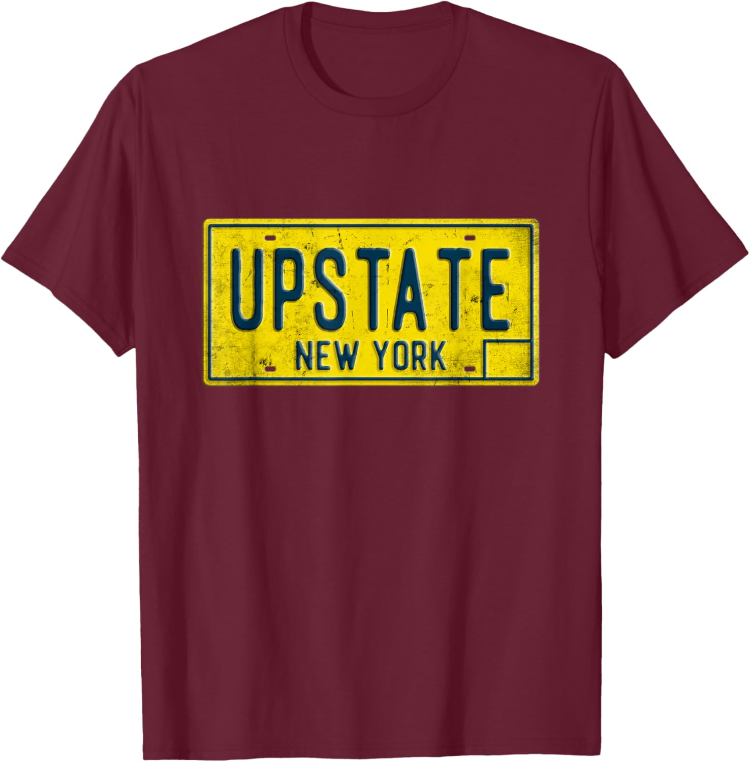 Upstate NY Vintage Retro New York Home Town License Plate T-Shirt - T-Shirt | Maroon