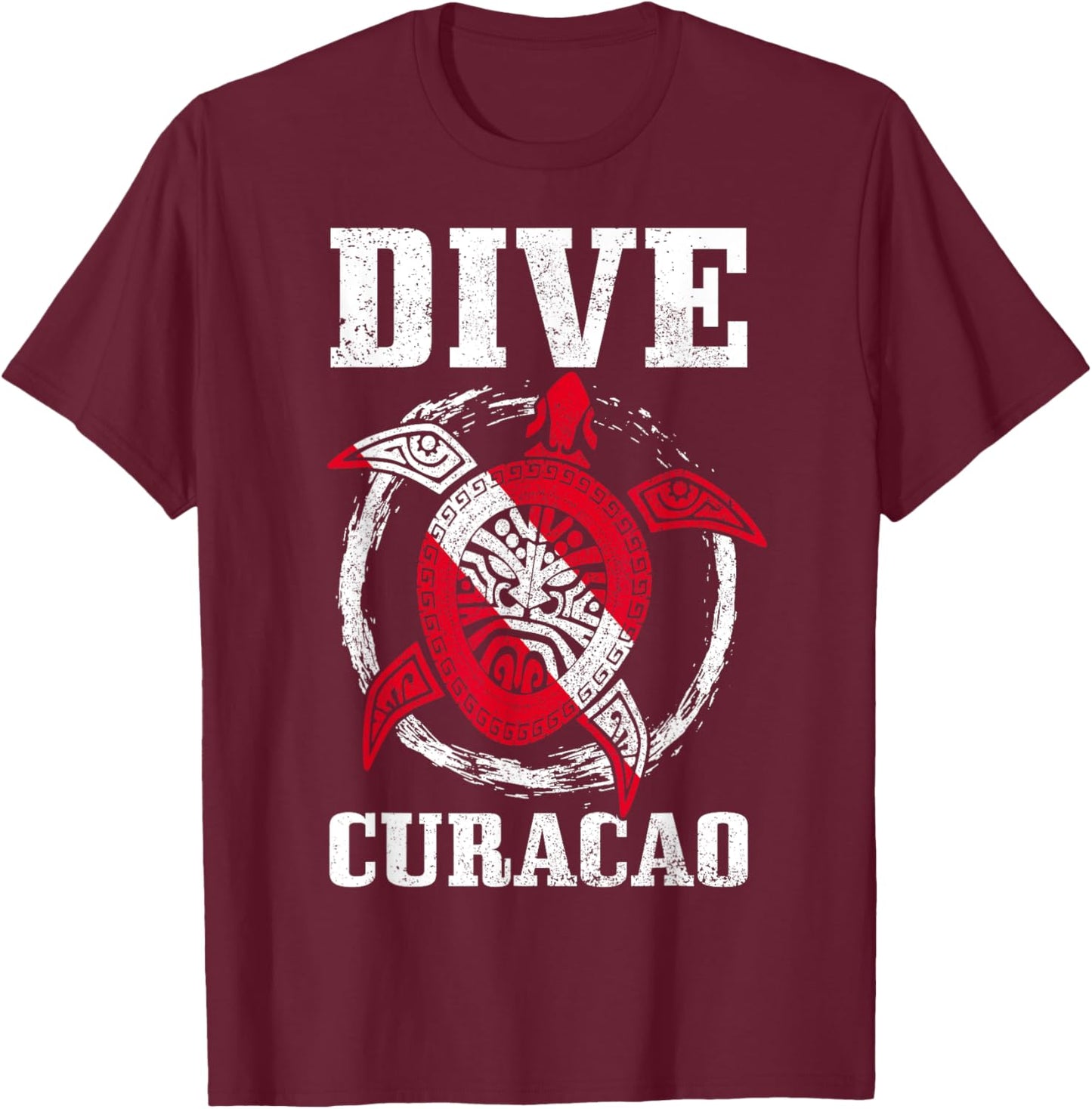 Curacao Sea Turtle Diving Flag T-Shirt - T-Shirt | Maroon