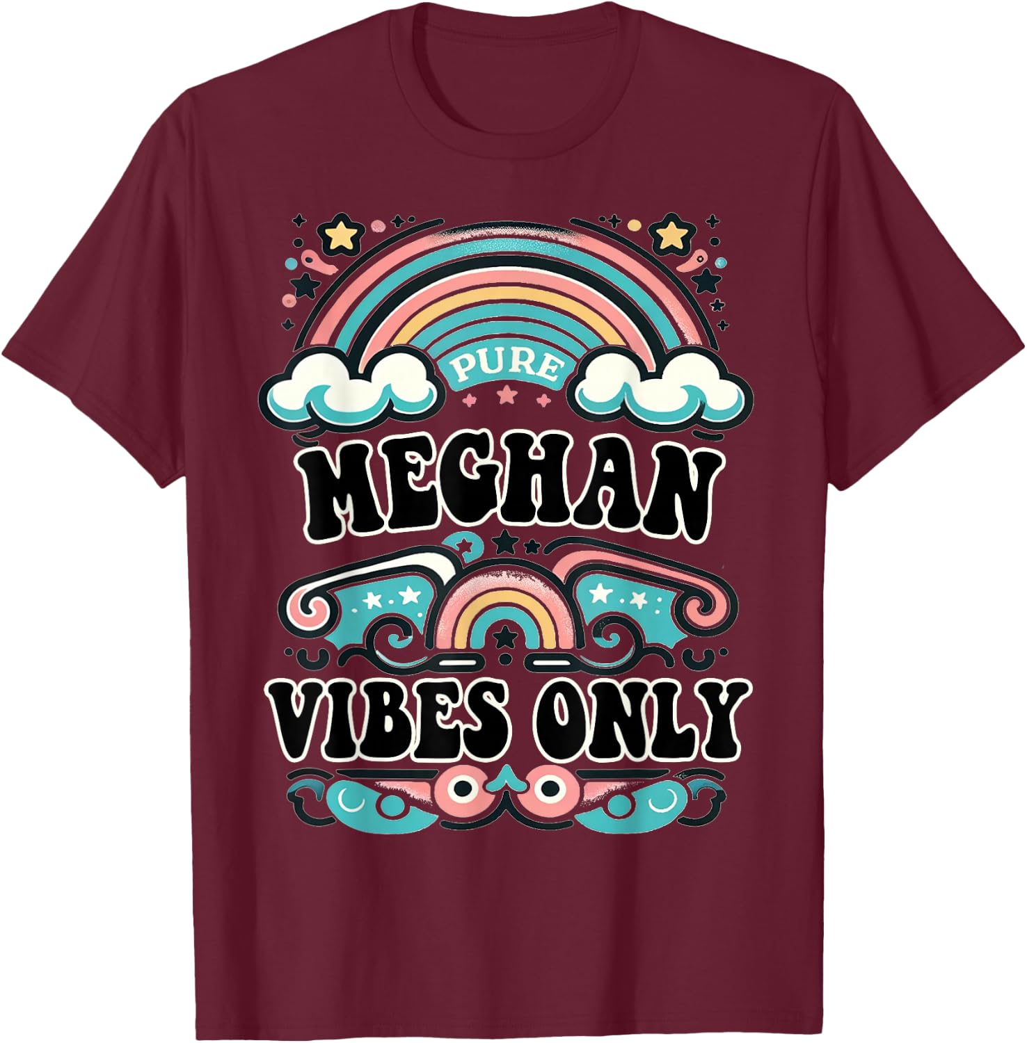 Meghan Vibes Only Cute Retro Girls Meghan Name T-Shirt - T-Shirt | Maroon