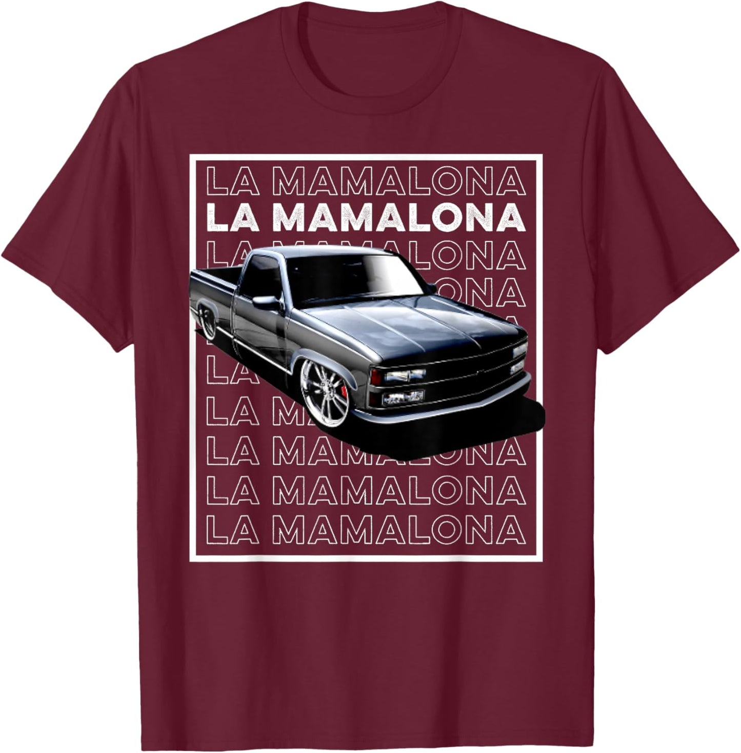 Trokiando 1990s OBS slammed low truck on big wheels art T-Shirt - T-Shirt | Maroon