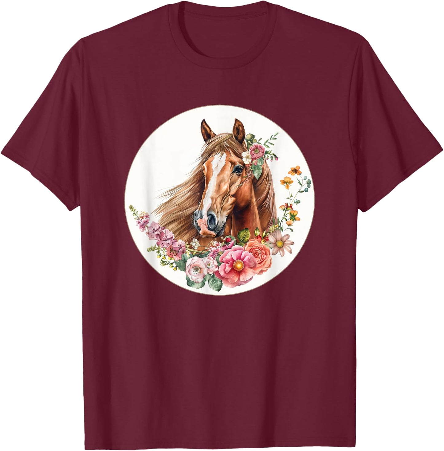 Flower Horse Equestrian Riding T-Shirt - T-Shirt | Maroon