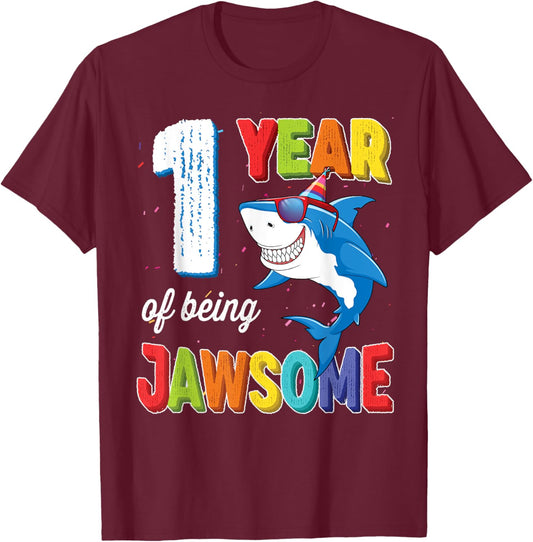 1 Year Old Shirt Toddlers Kids JawSome Shark 1st Birthday T-Shirt - T-Shirt | Maroon