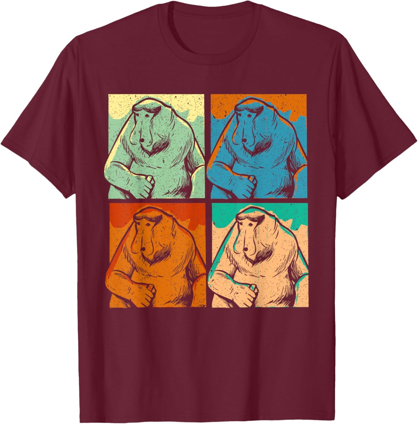 Retro Proboscis Monkey Ape Wildlife Zookeeper T-Shirt - T-Shirt | Maroon