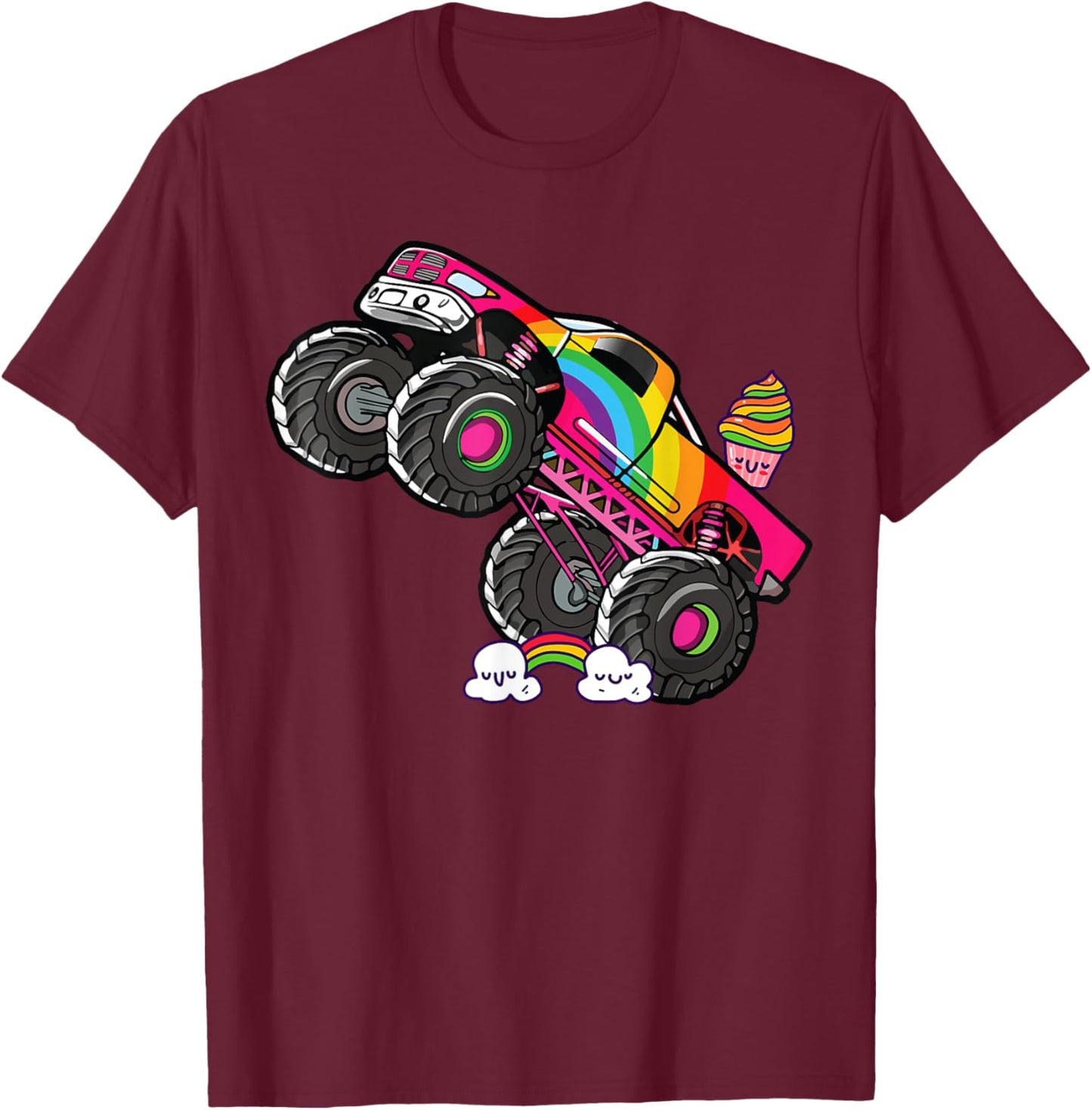 Girls Monster Truck Pink Rainbow Monster Truck Girl Women T-Shirt - T-Shirt | Maroon