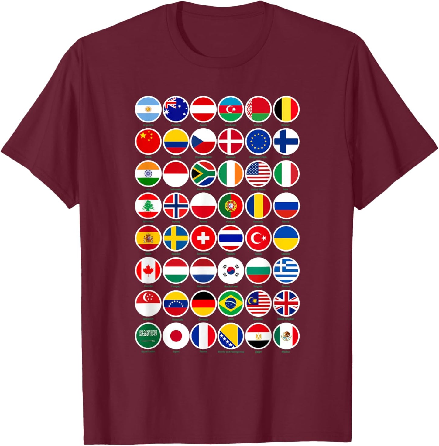 Flags of the Countries of the World Graphic Cool Designs T-Shirt - T-Shirt | Maroon