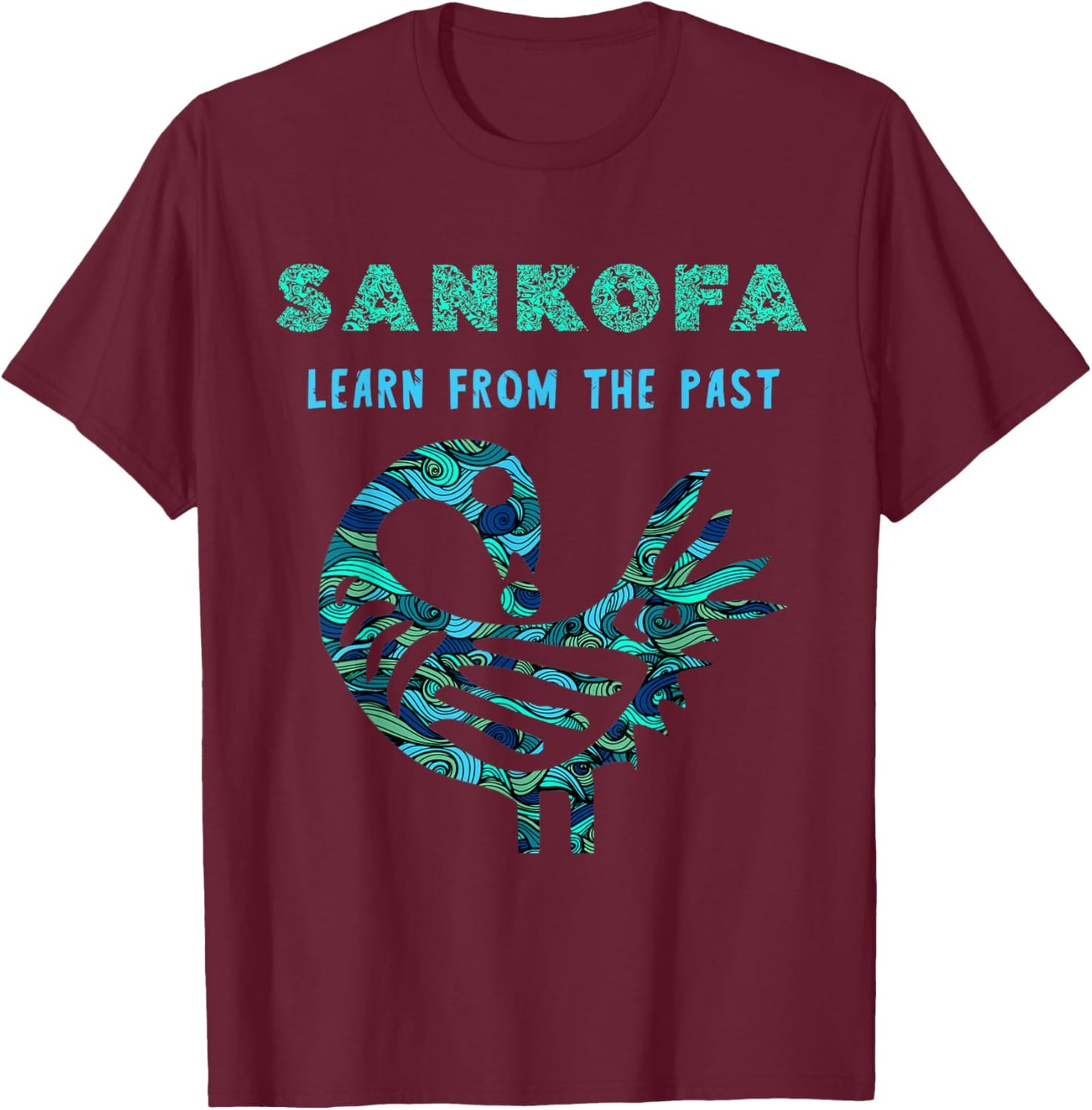 Sankofa Learn From The Past African Bird Pattern T-Shirt - T-Shirt | Maroon