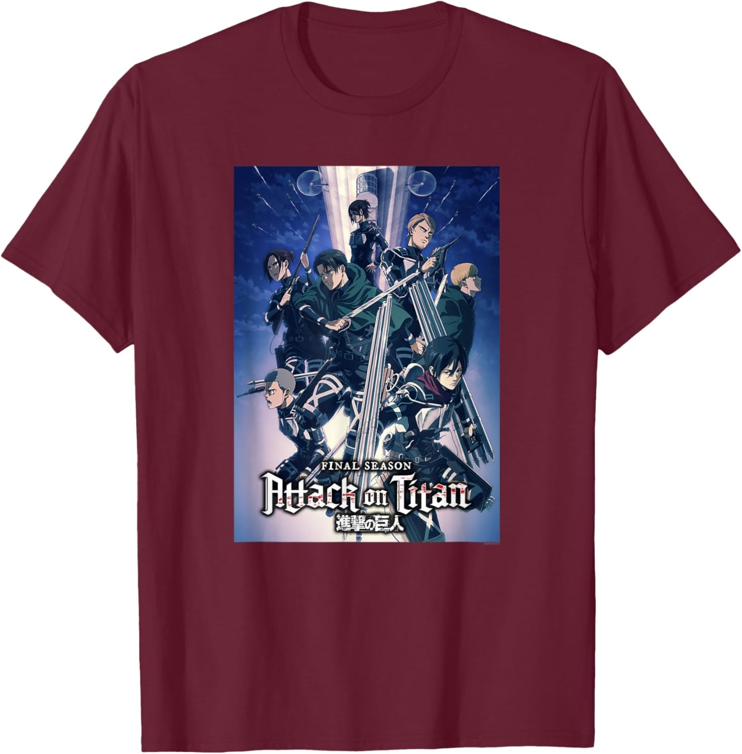 Attack on Titan Season 4 Colorful Key Art with Logo Anime T-Shirt - T-Shirt | Maroon