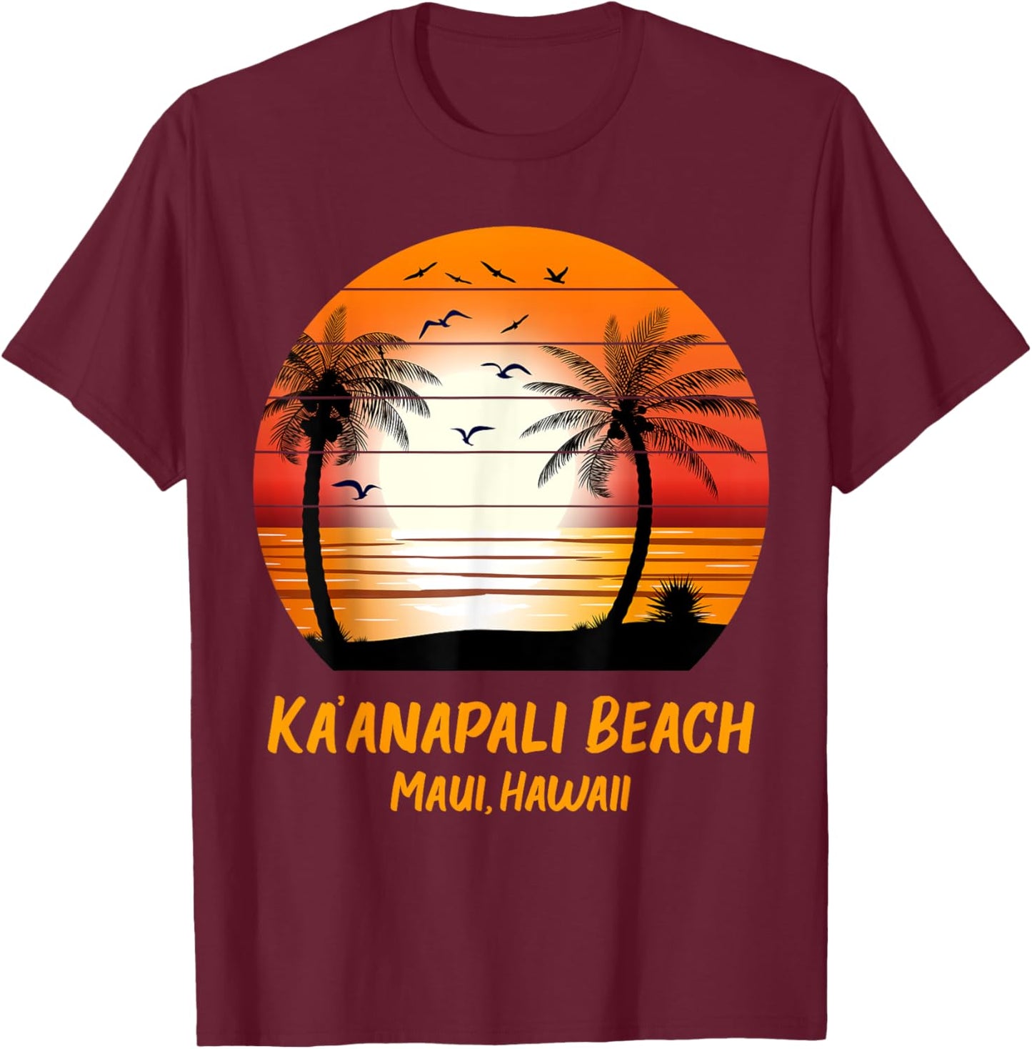 Ka’anapali Beach Maui Hawaii Vintage Sunset Kaanapali Retro Men Women Kids T-Shirt - T-Shirt | Maroon