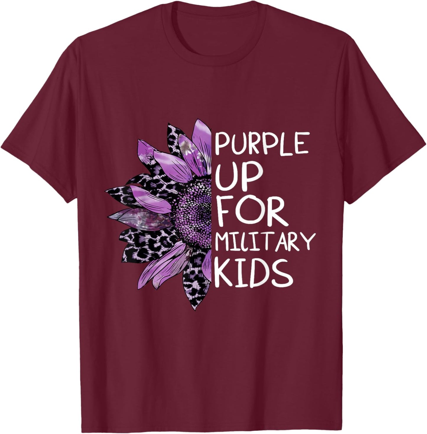 Purple up for military kids Sunflower Military Brats Month T-Shirt - T-Shirt | Maroon