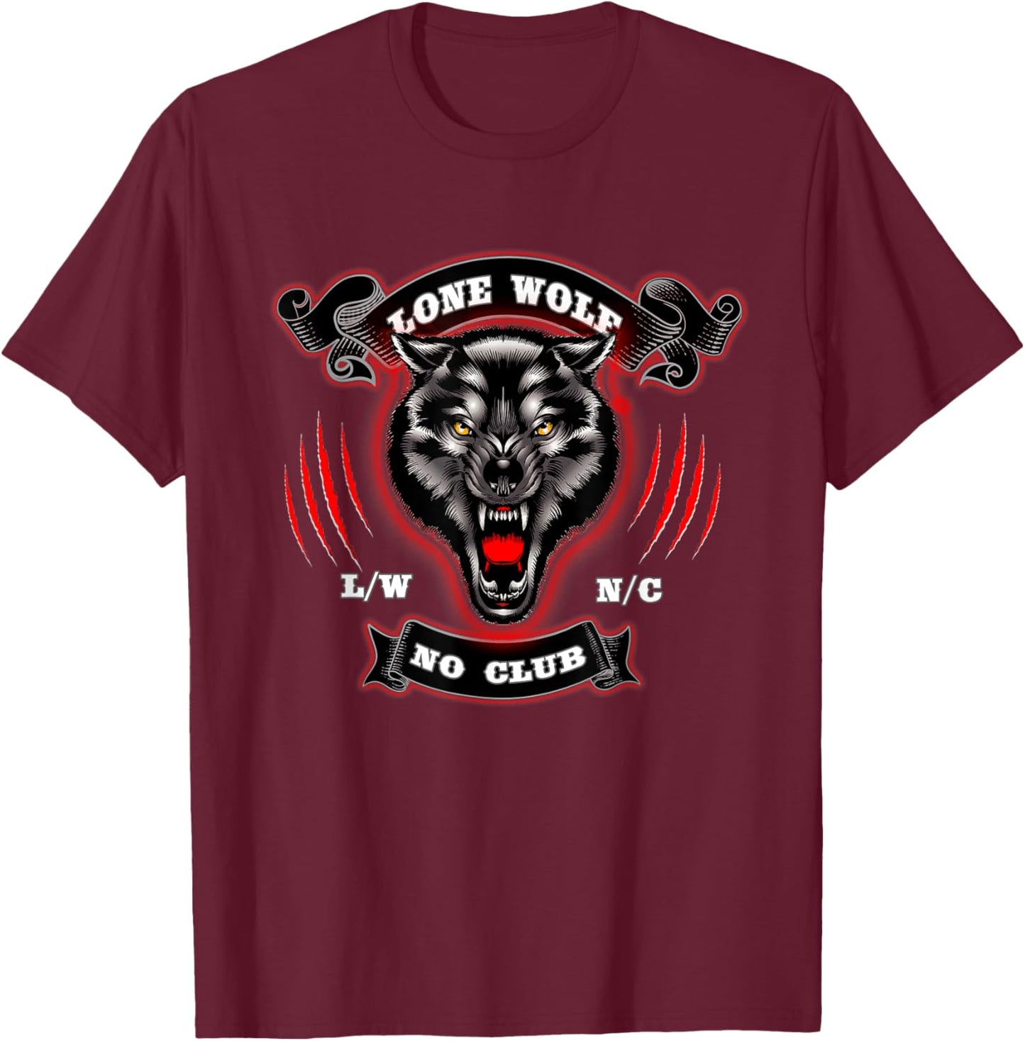Lone Wolf No Club Biker Motorcycle Cruiser T-Shirt - T-Shirt | Maroon