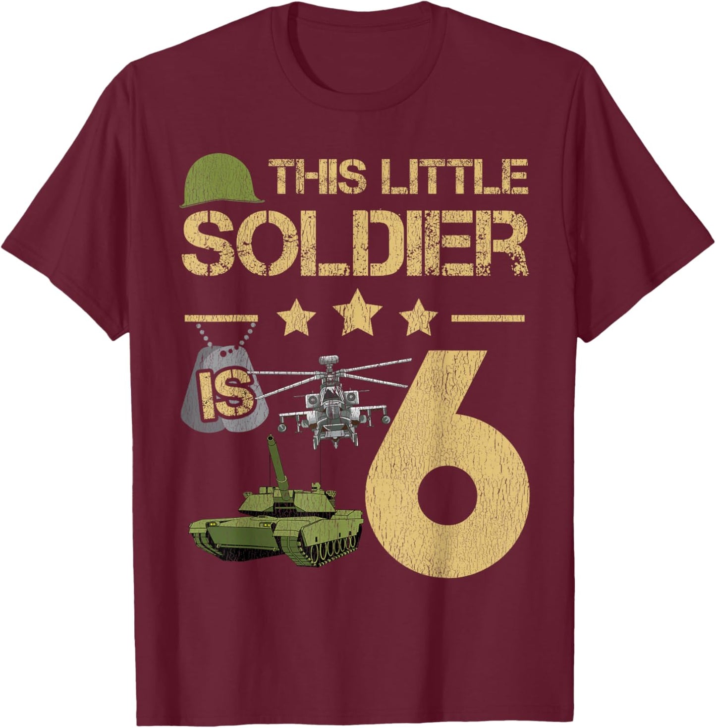 6 Year Old Soldier Birthday Boy 6th Birthday Kids Army Camo T-Shirt - T-Shirt | Maroon