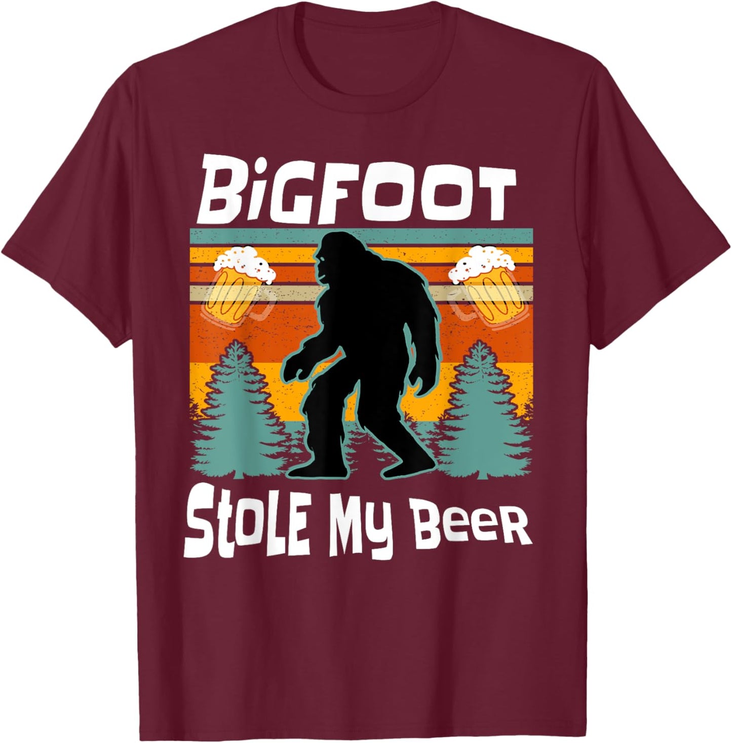 Bigfoot Stole My Beer Funny Yeti Yowi Sasquatch Drinking T-Shirt - T-Shirt | Maroon